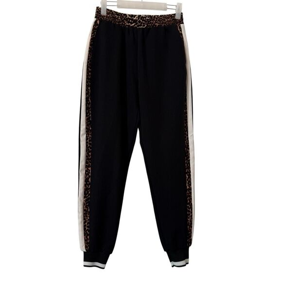 Zara Basic Elastic Waist Cheetah Print Trim Pull-on Jogger Pants Black XS - Picture 2 of 7